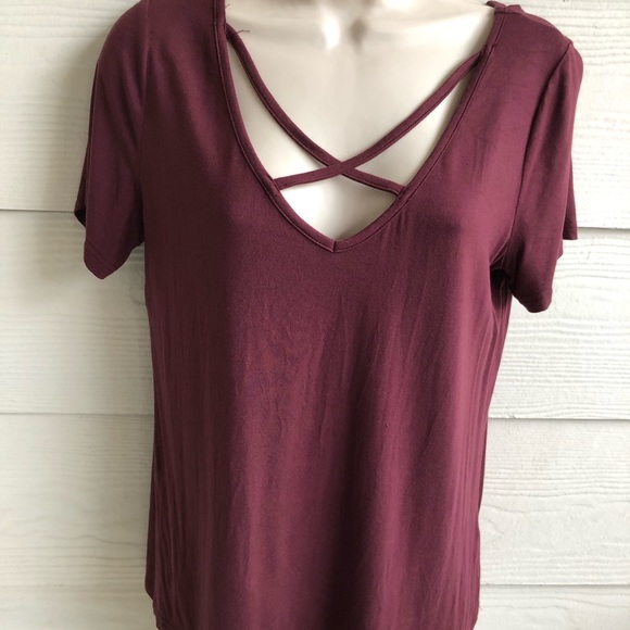 MUST GO - Maroon Criss Cross Front Casual Shirt - Picture 6 of 7